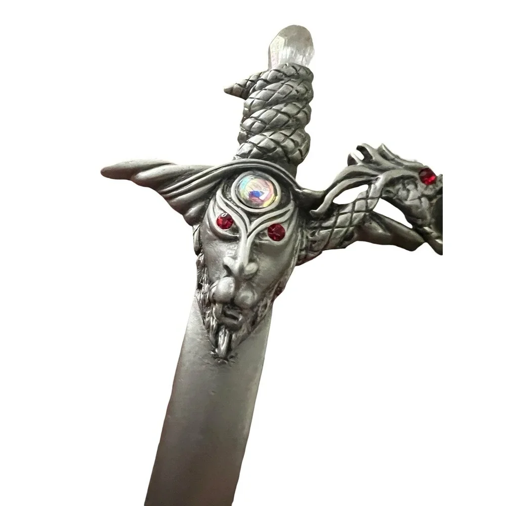 Vtg Serpentine Dragon & Wizard Sword Pewter Tone Pin Medieval Gothic JJ Jonette‎